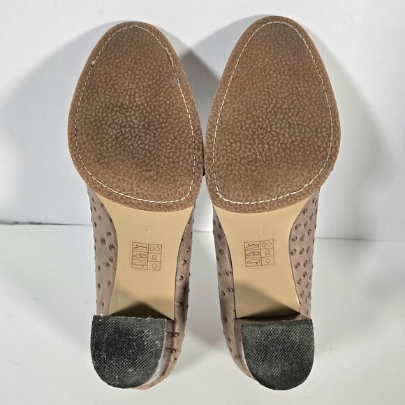 Pilar Abril Ostrich Leather Block Heel Shoes‎ EU 40 US 9.5 Tan Brown Tassels - Picture 8 of 12